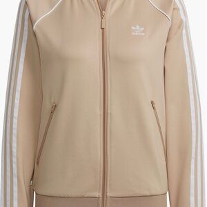 Adidas Beige Track Jacket with White Stripes